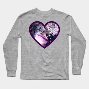 Purple/Grey Paint Pour Heart Long Sleeve T-Shirt